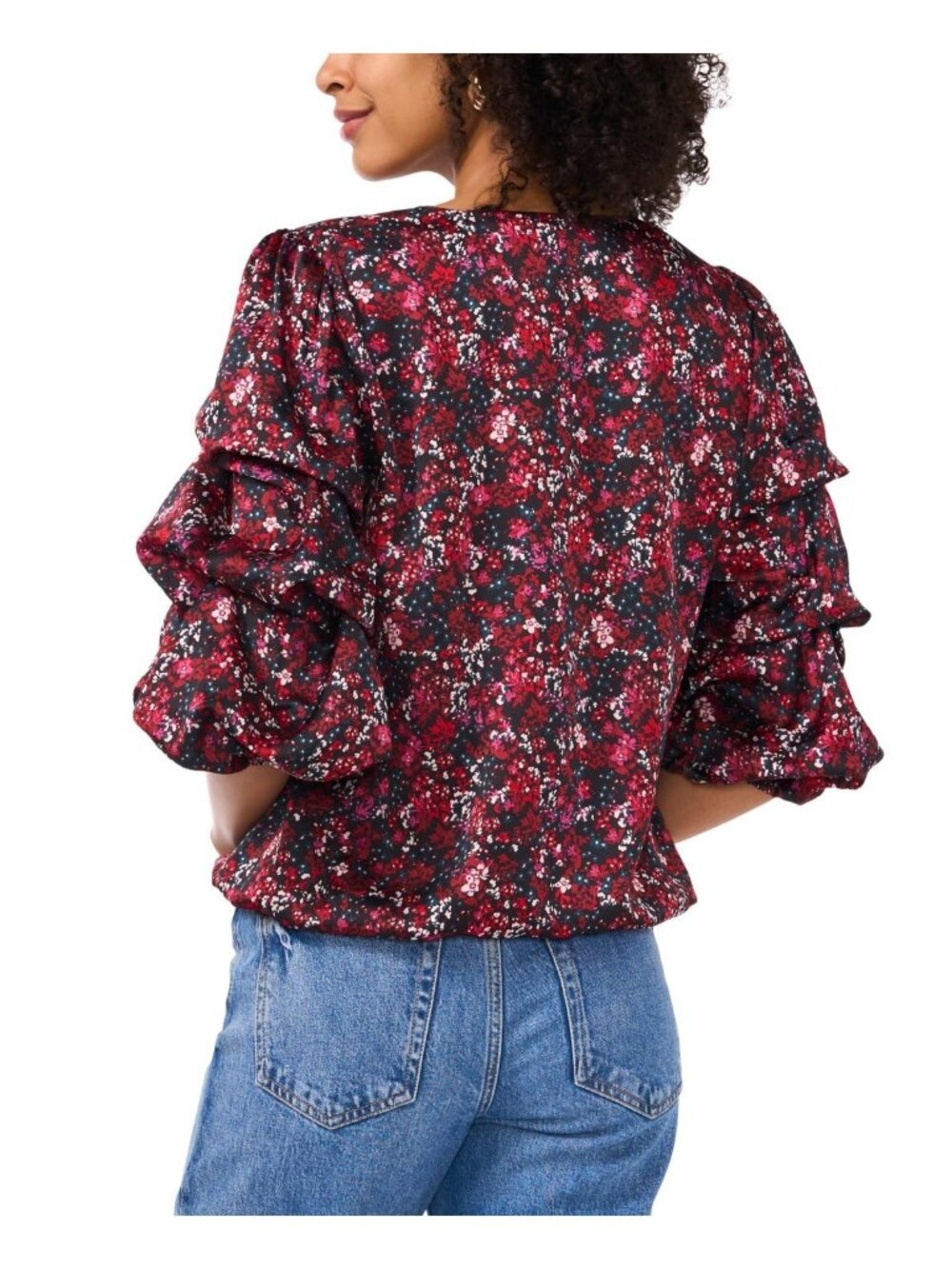 Vince Camuto 3/4-sleeves V-Neck Bubble Sleeve Top Black Red Size M MSRP $89 - Picture 4 of 4